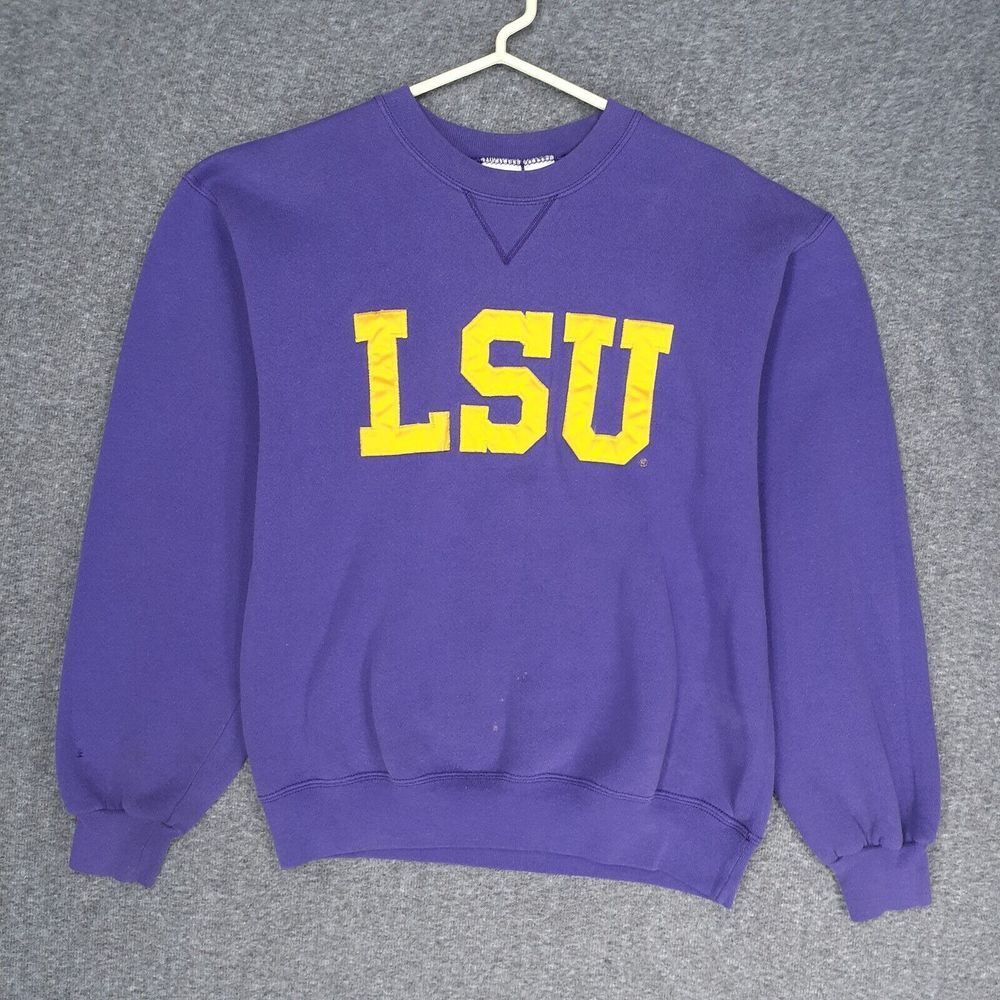 Vintage MJ Soffe LSU sweater Adult M purple solid long sleeve casual usa mens